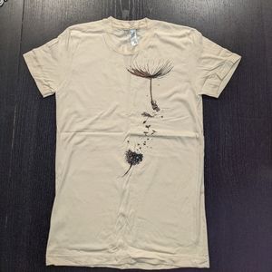 NEW M Teefury tan T-shirt with astronaut and dandelion